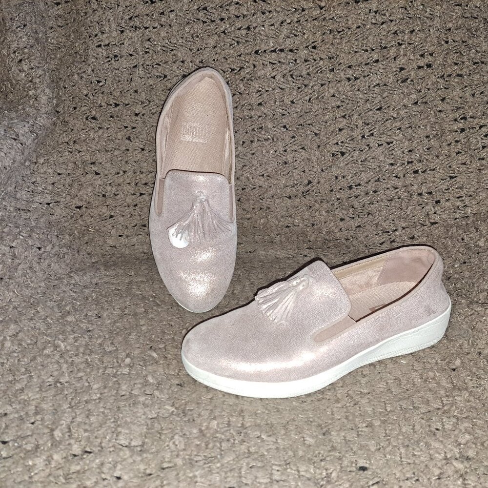 FITFLOP-Superskate Tassel-Pink Shimmery Loafer-Comfort-Sz 8.5-Excellent